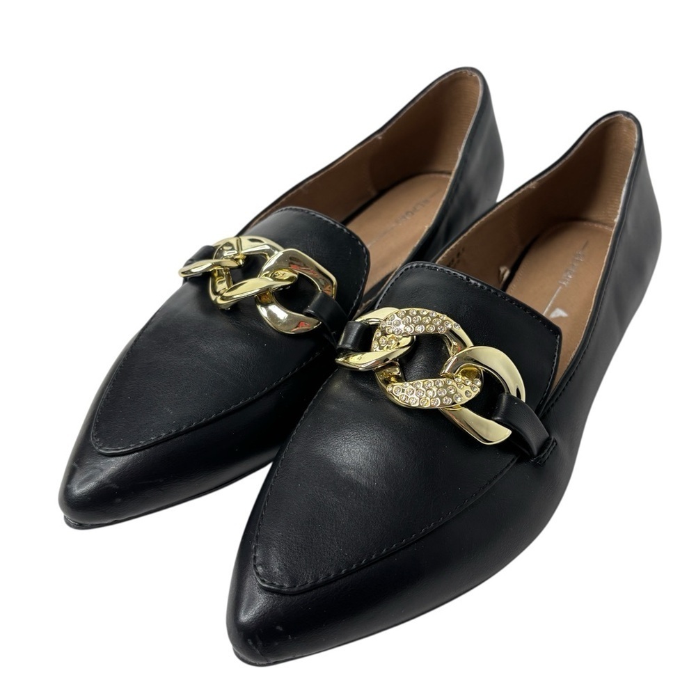 Report Womens Black Chain Accent Pionted Flats Loafers Shoe Size 8.5 Vegan NEW